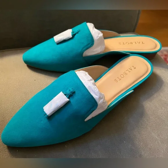 Talbots NEw in Box turquoise suede mules size 9 - Picture 1 of 7
